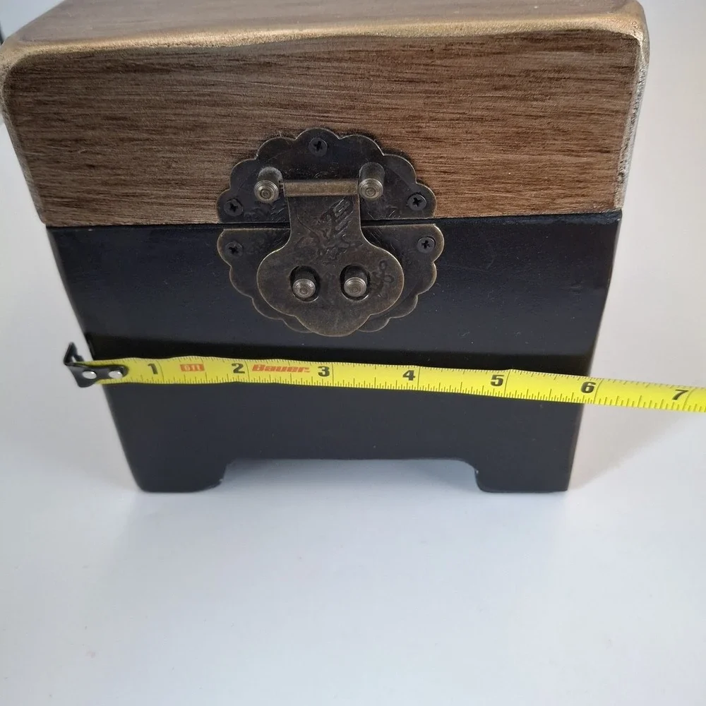Vintage Style Footed Wooden Jewelry / Trinket Box – Black & Gold Dual Tone 6 In.